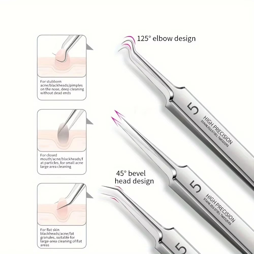 1/3/8pcs Stainless Steel Blackhead Removal Tool Set, Blackhead Clip, Tweezers, Beauty Facial Blackhead Remover, Acne Needle Tool